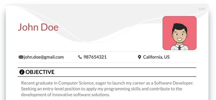 fresher software developer resume objective example