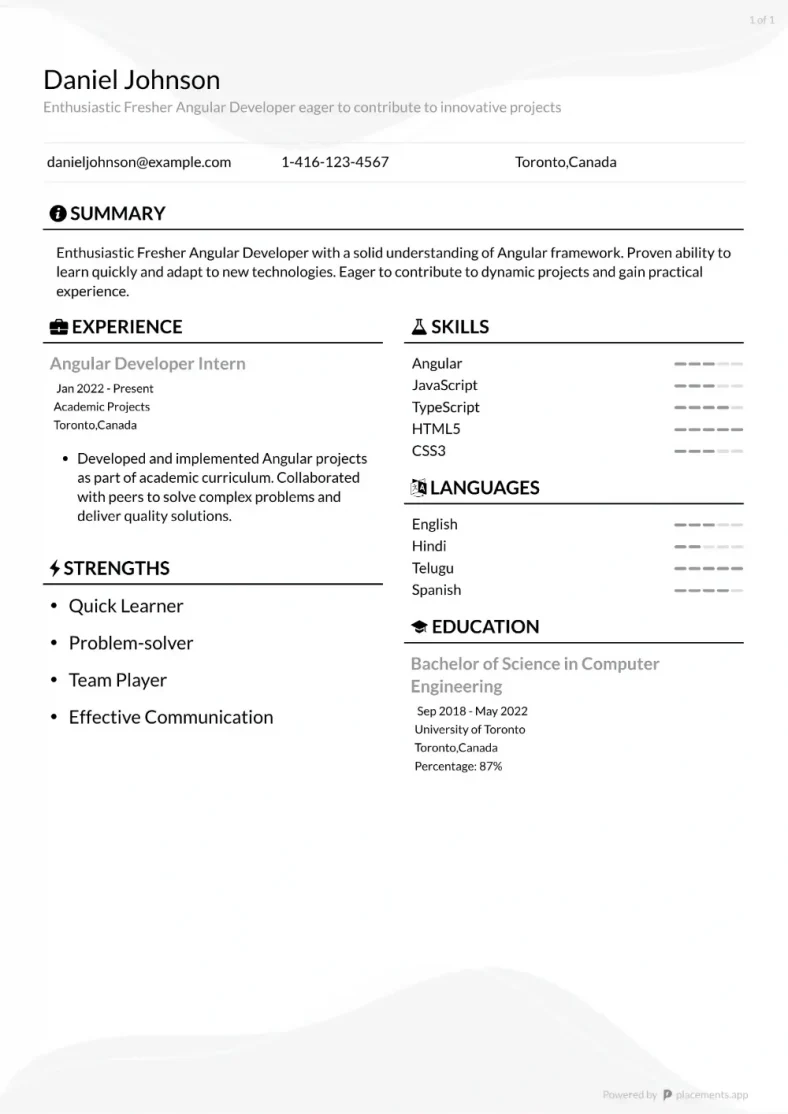 Fresher Angular Developer Resumes (2024's Best Examples)