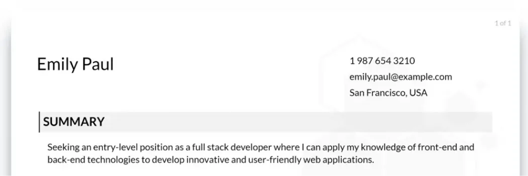 entry-level full stack developer resume objective