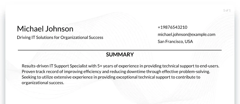 Fresher IT Support Specialist Resume Objective