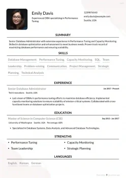 Senior Database Administrator Resume Example