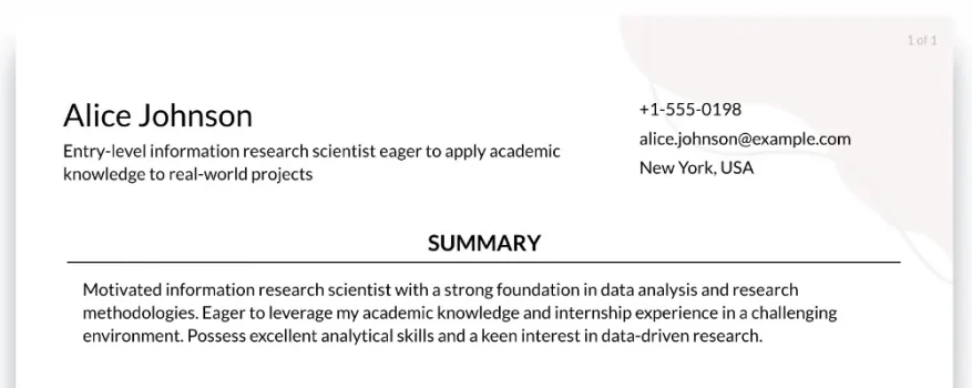 Information Research Scientist Resume Objective samples