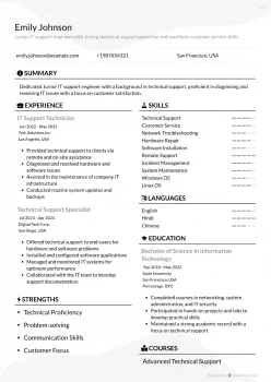 Junior IT Support Engineer Resume Example