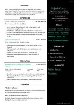 Senior ReactJS Developer Resume Examples