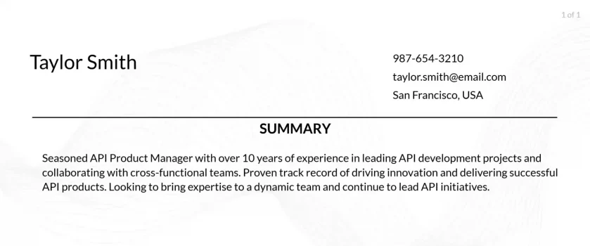 api product manager resume objective