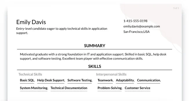 application support manager skills to put on resume