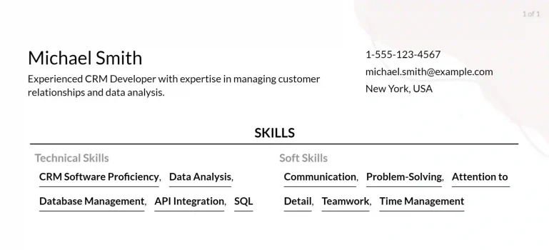 crm developer resume skills