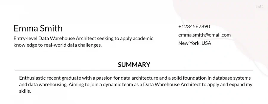 data warehouse architect objective examples