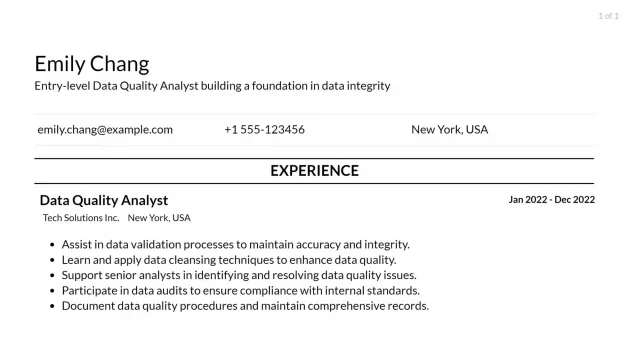 data quality analyst resume responsibilities