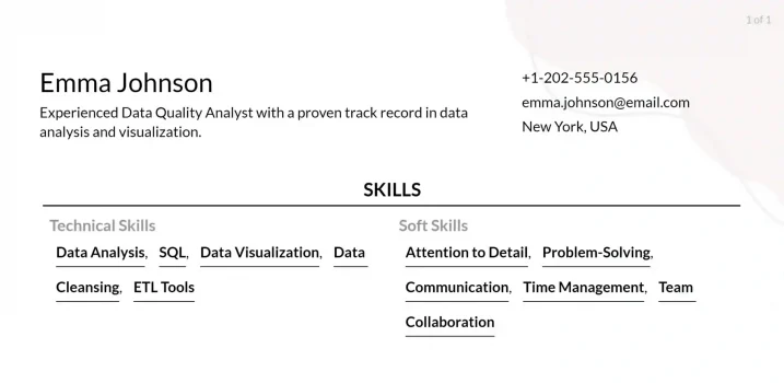 data quality analyst resume skills