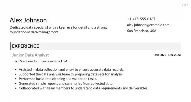 data specialist resume responsibilities example