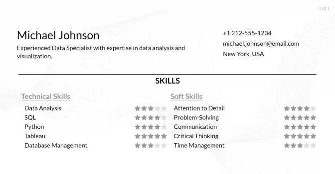 data specialist skills resume example