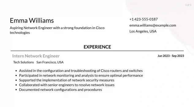cisco network engineer resume responsibilities