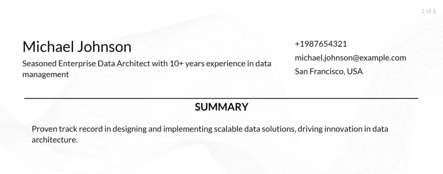 enterprise data architect resume objective