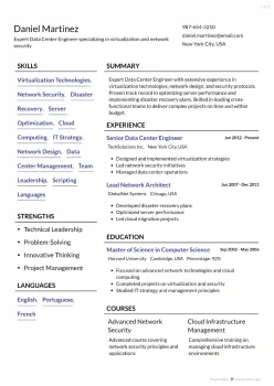 expert data center engineer resume