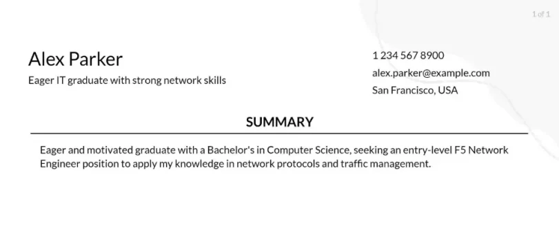 f5 network engineer resume objective