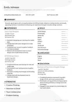 Fresher app designer resume example