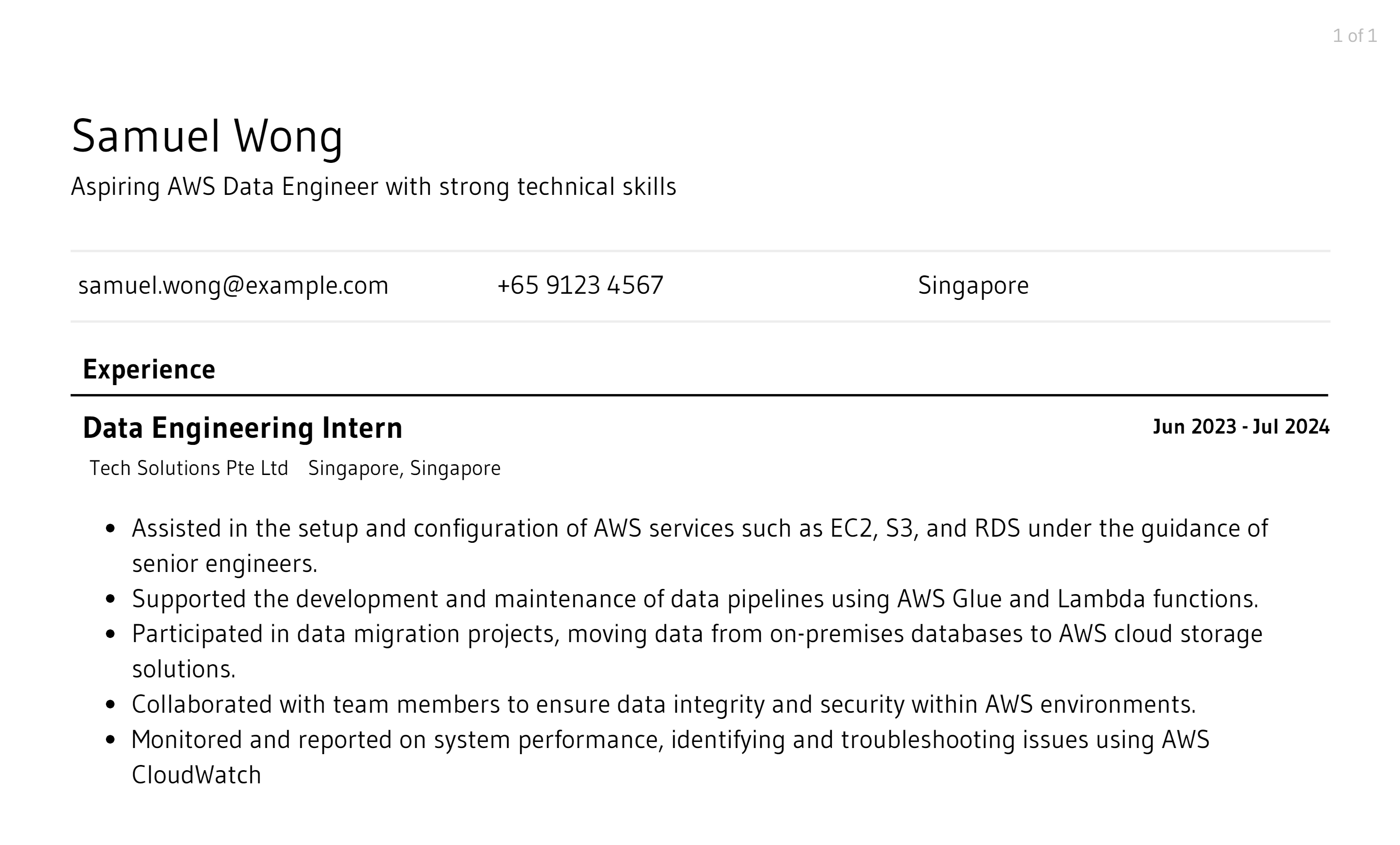 aws data engineer resume responsibilities