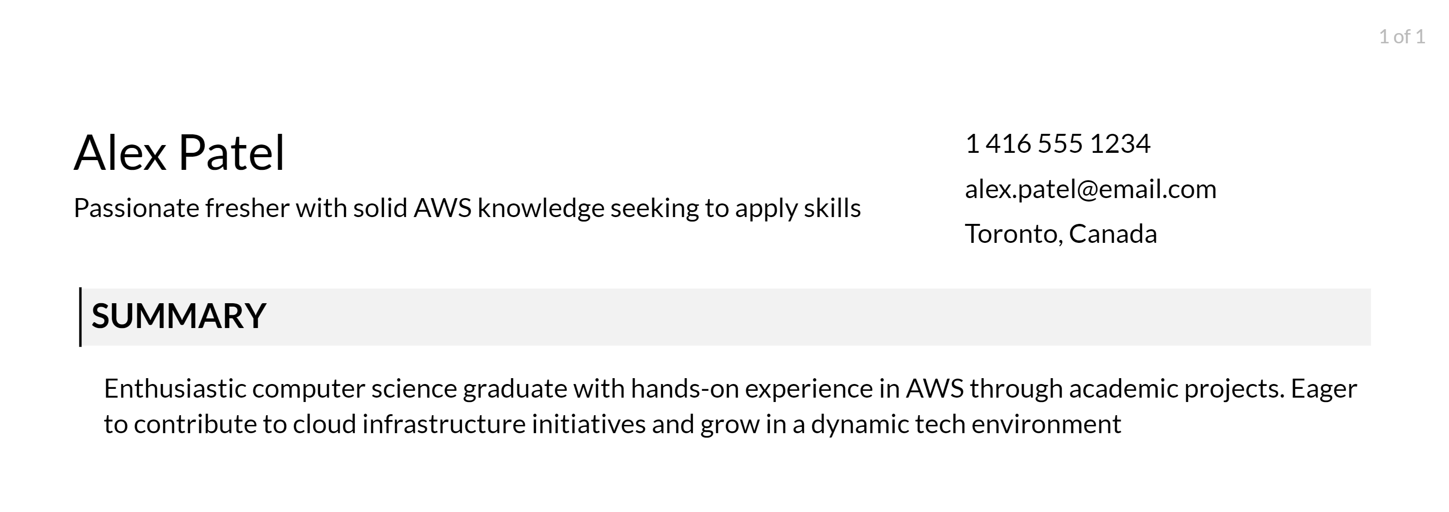 aws developer resume objective