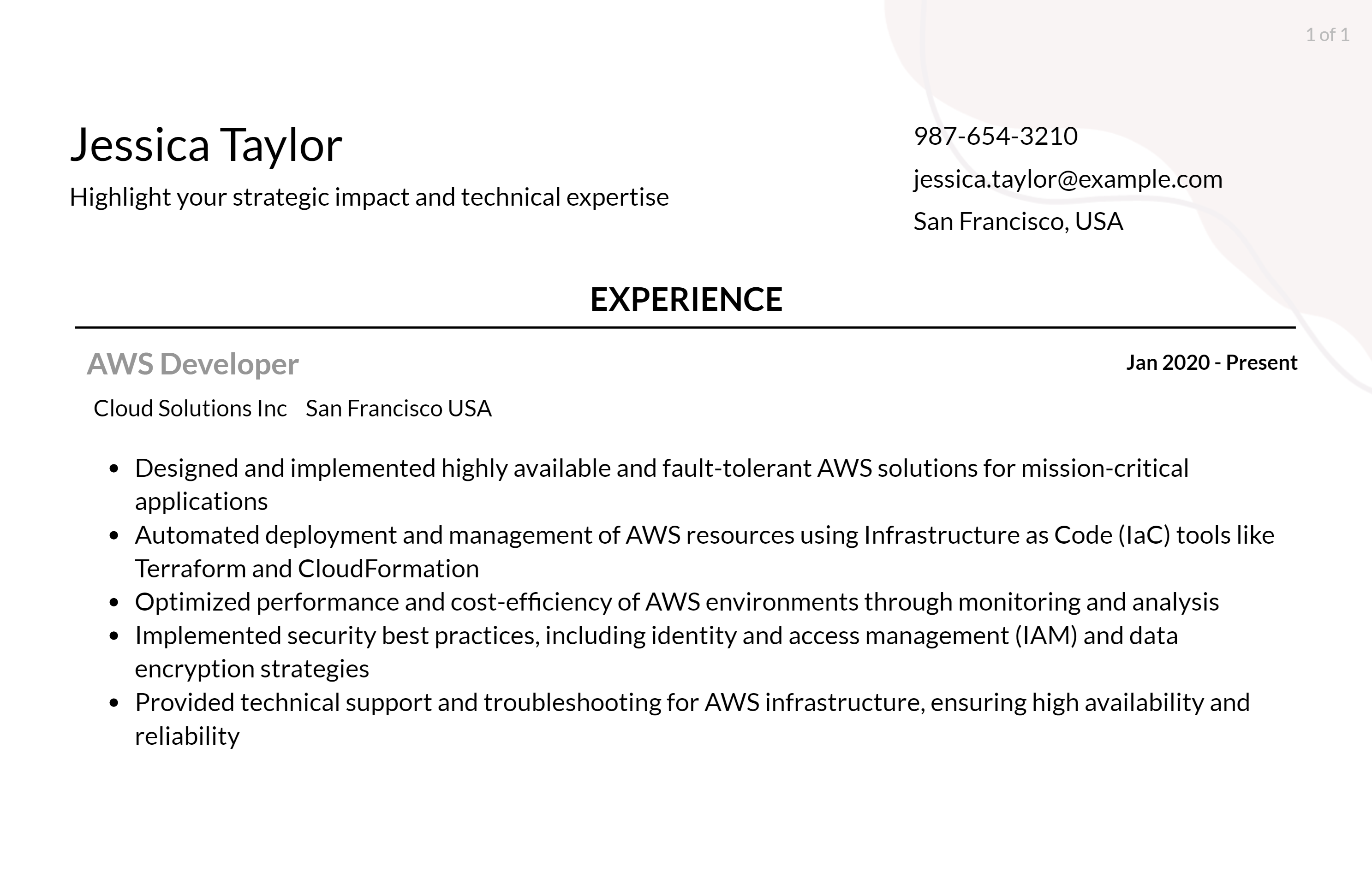 aws developer resume responsibilities