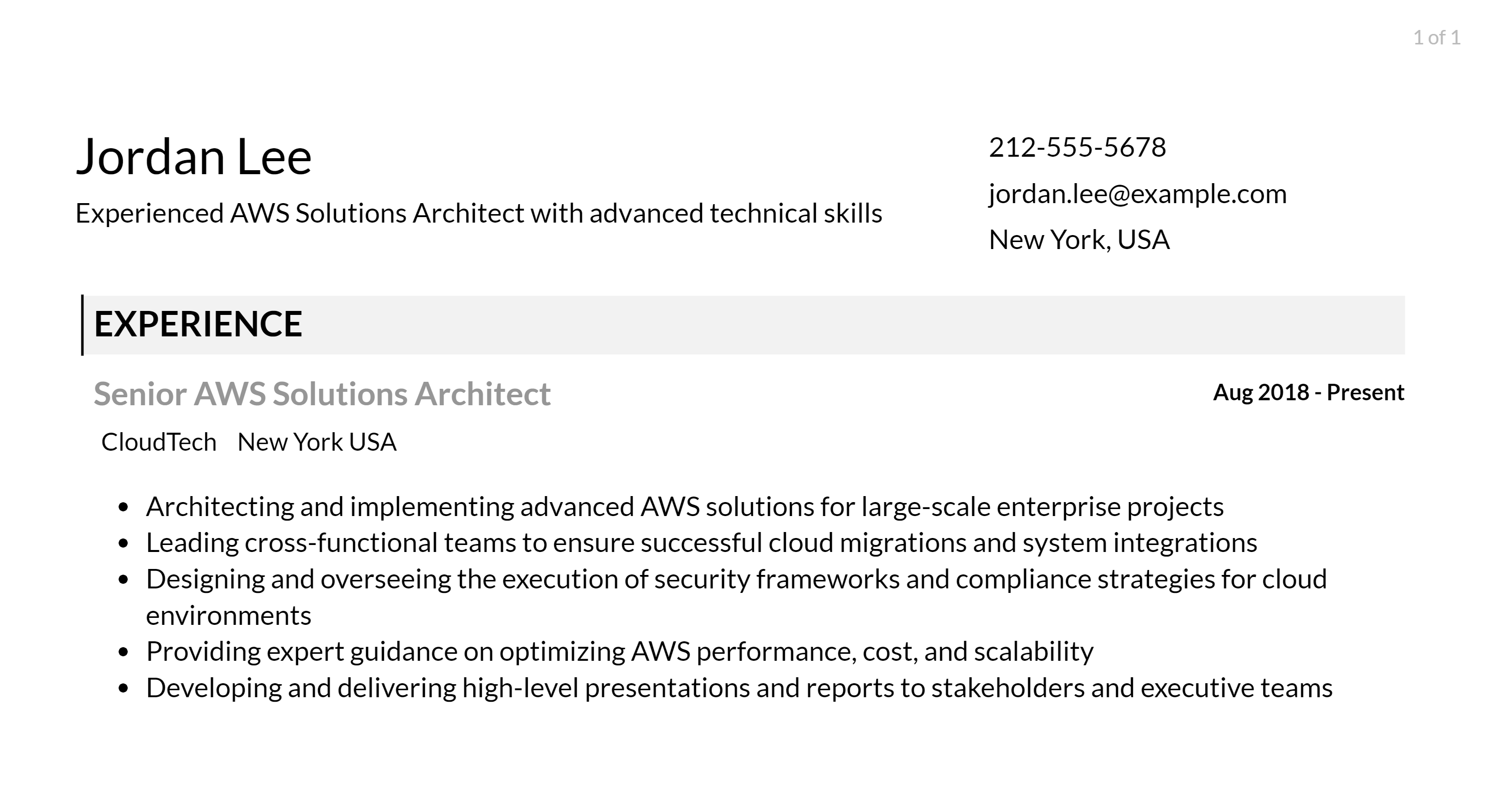 aws solutions architect resume responsibilities