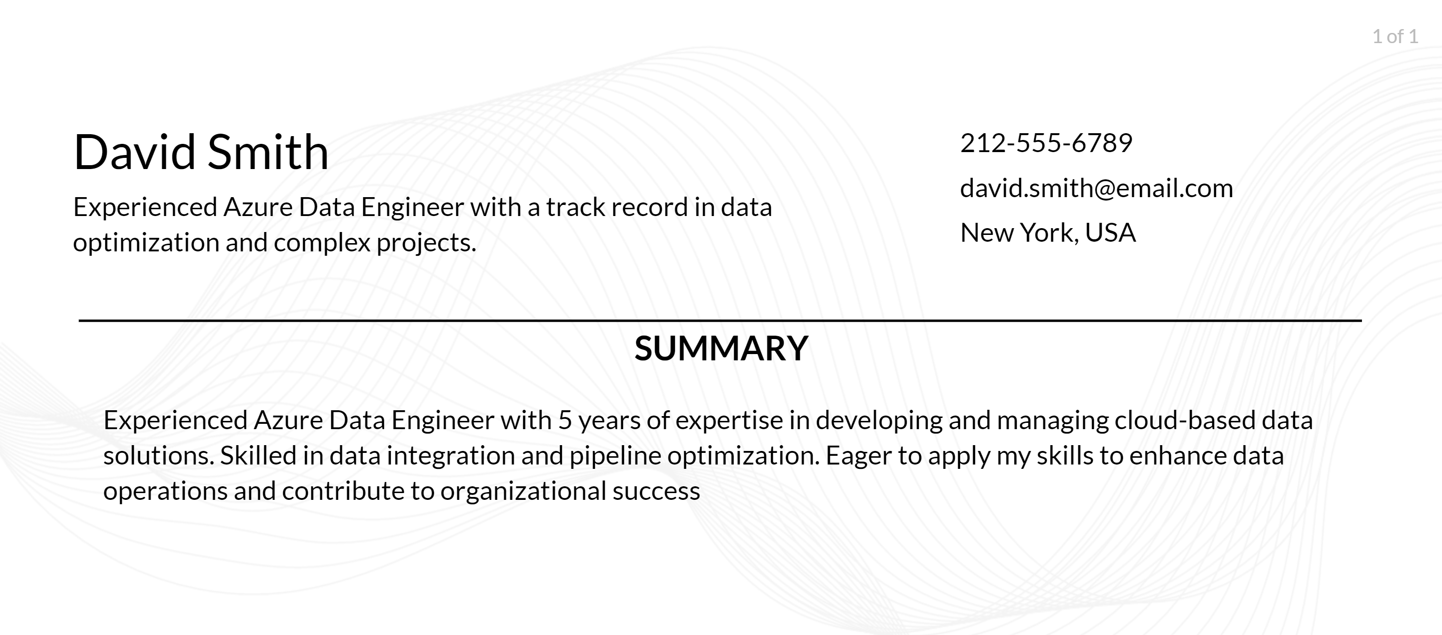 azure data engineer resume objective