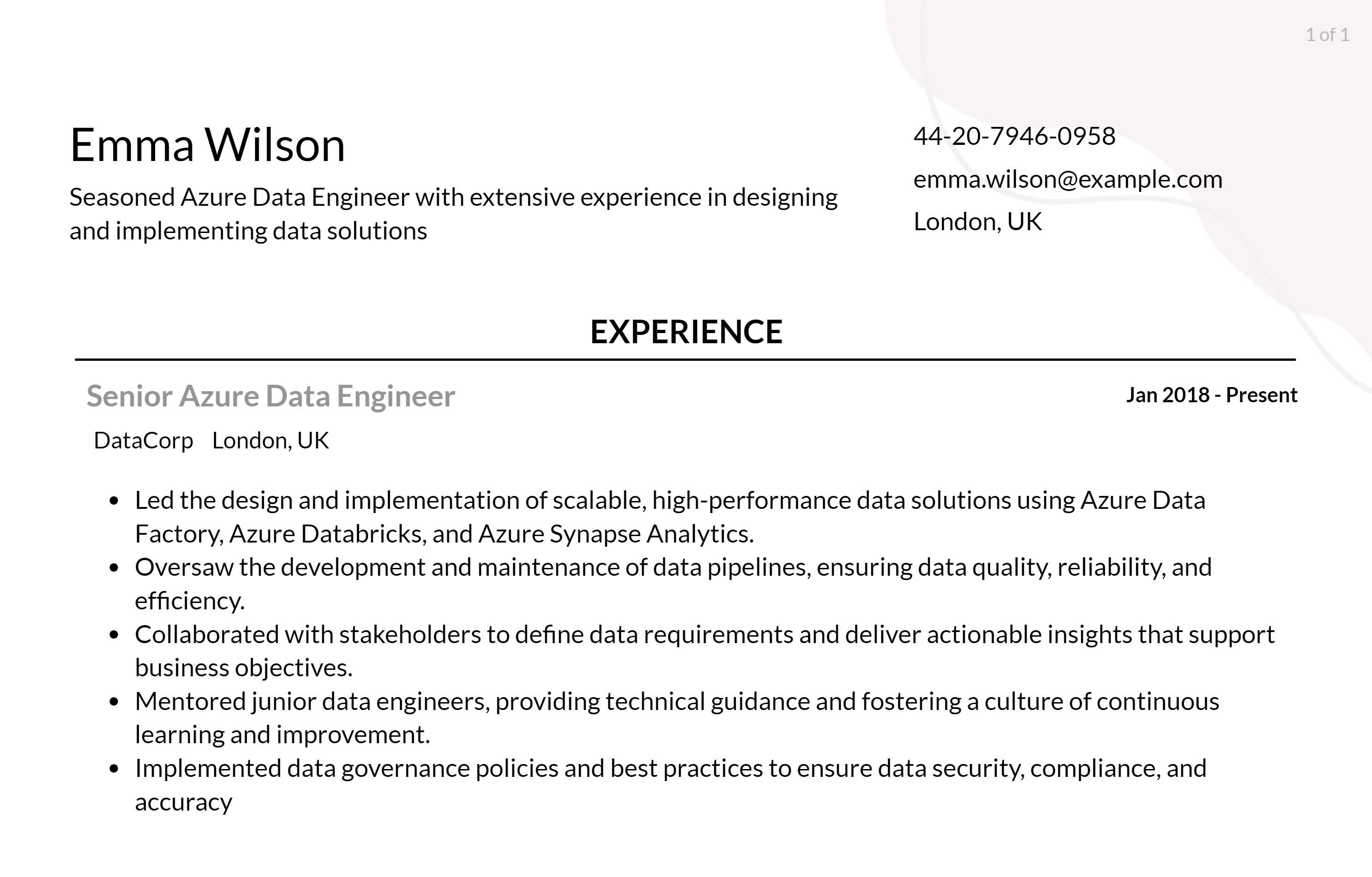 azure data engineer resume responsibilities