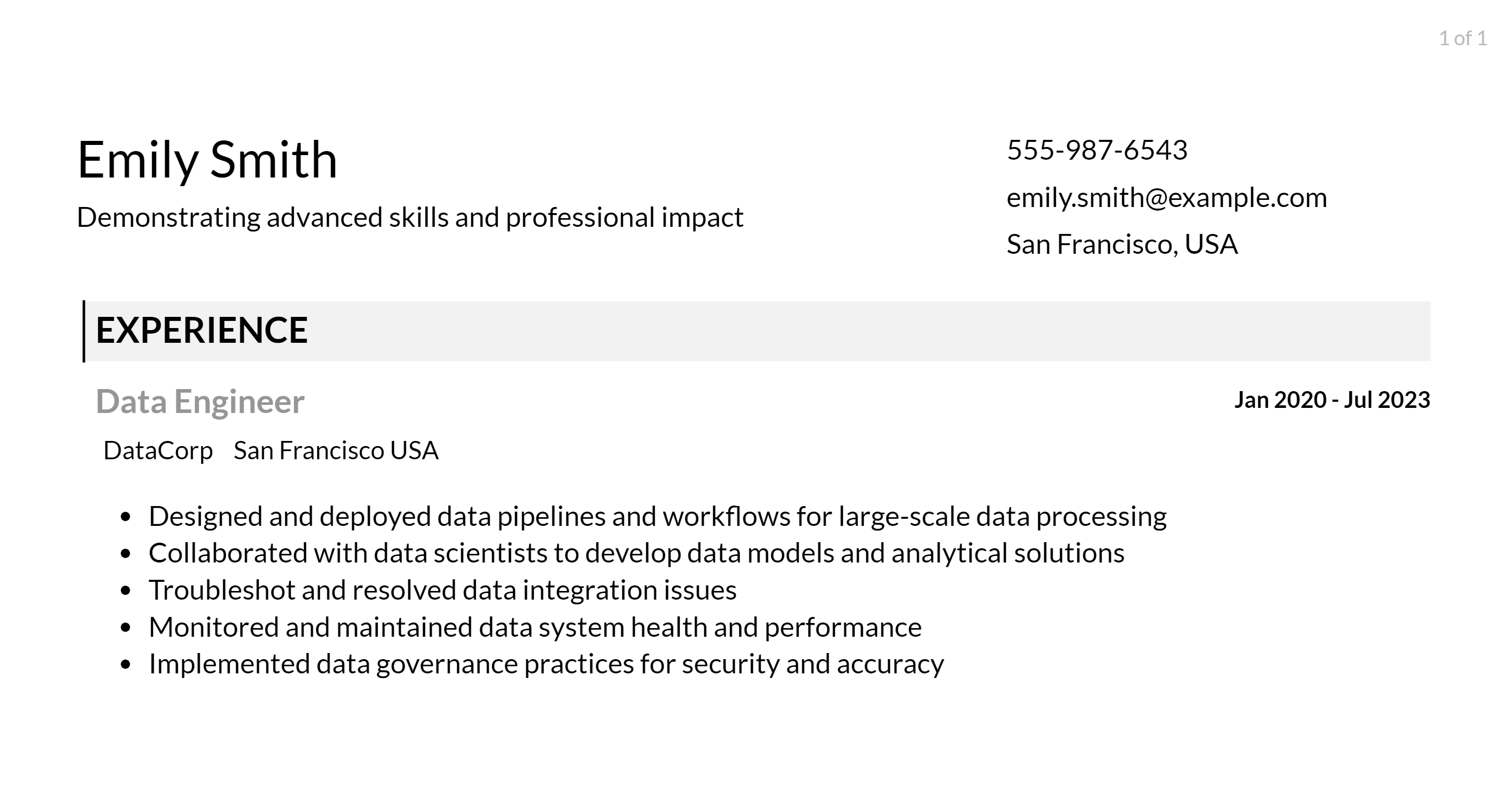 big data engineer resume responsibilities