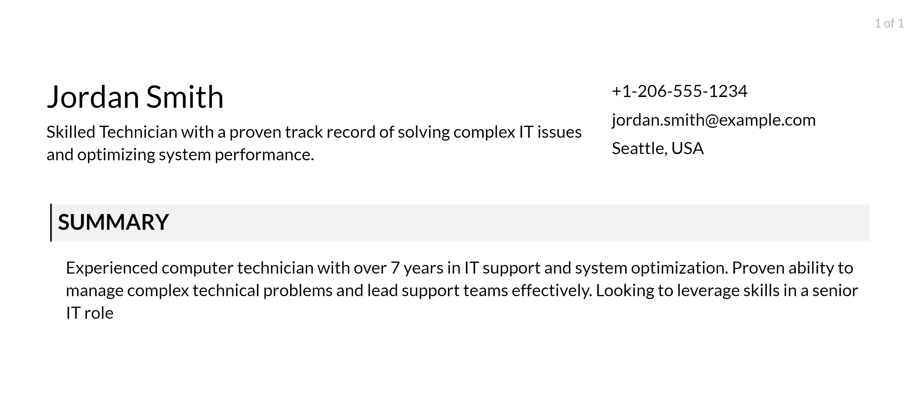 computer technician resume objective