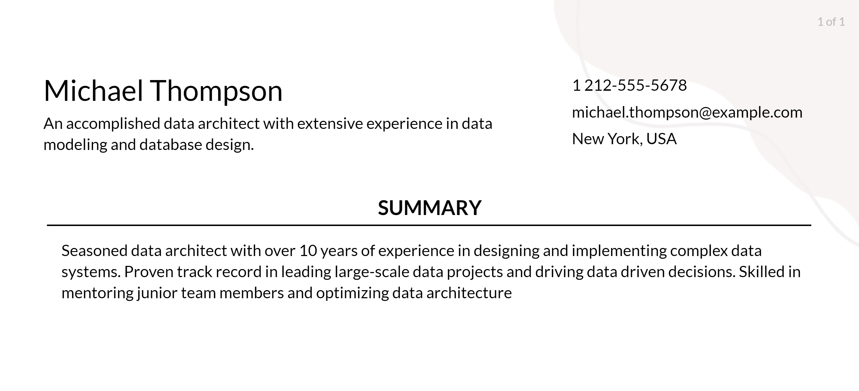 data architect resume objective