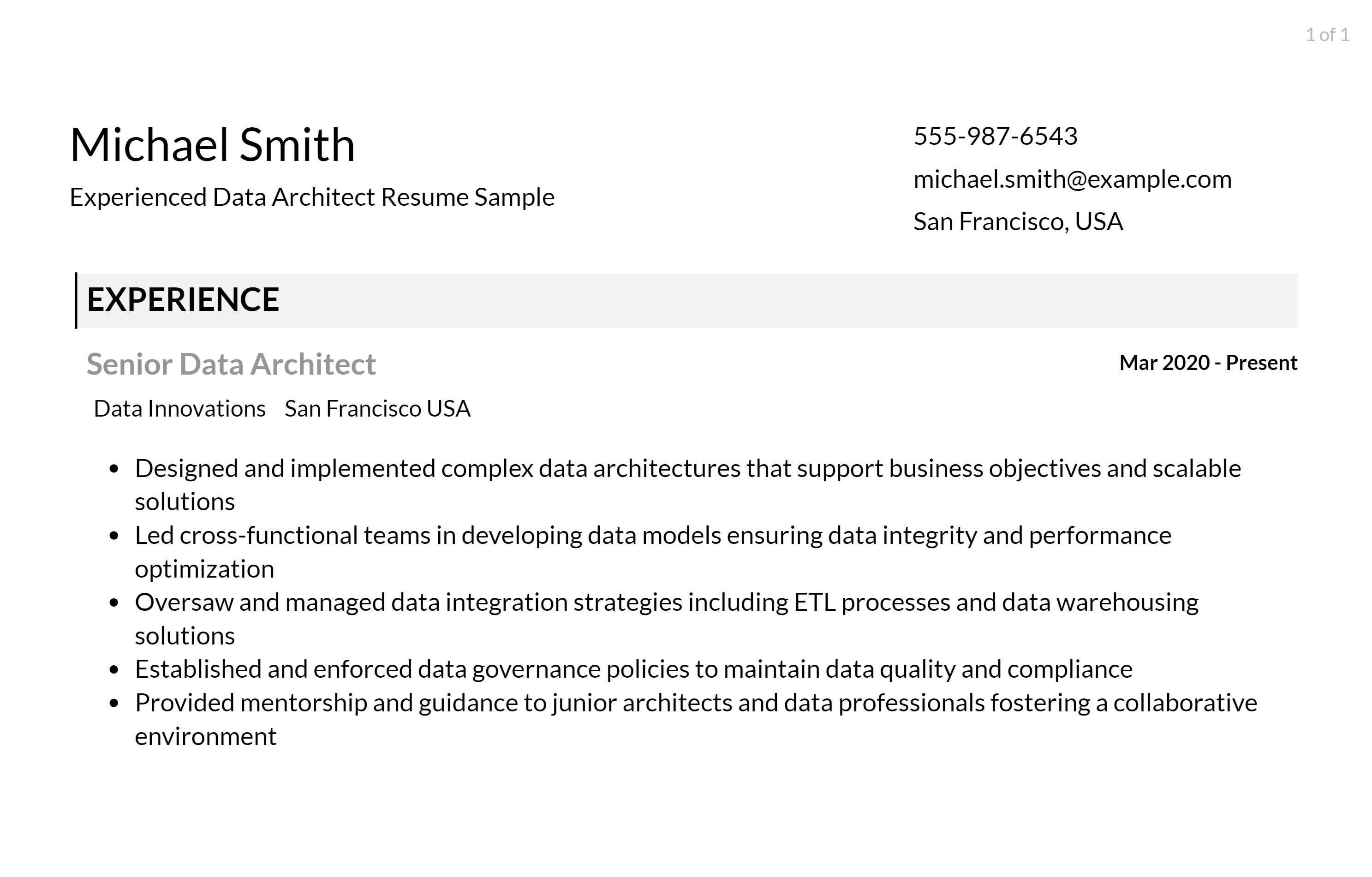 data architect resume responsibilities