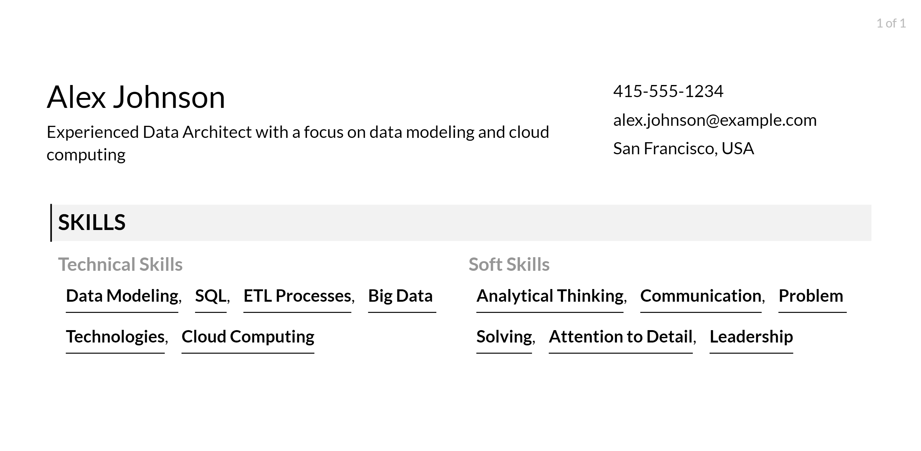 data architect resume skills