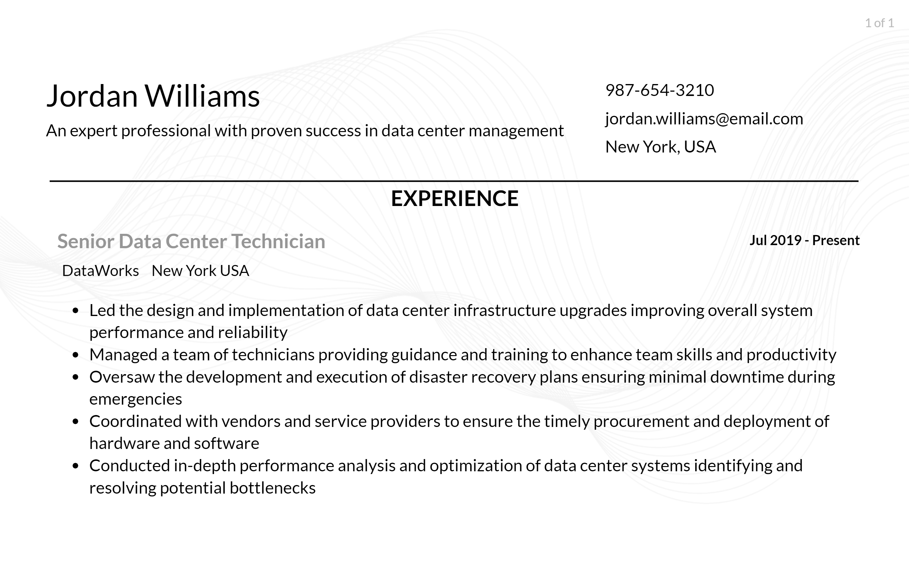 data center technician resume responsibilities