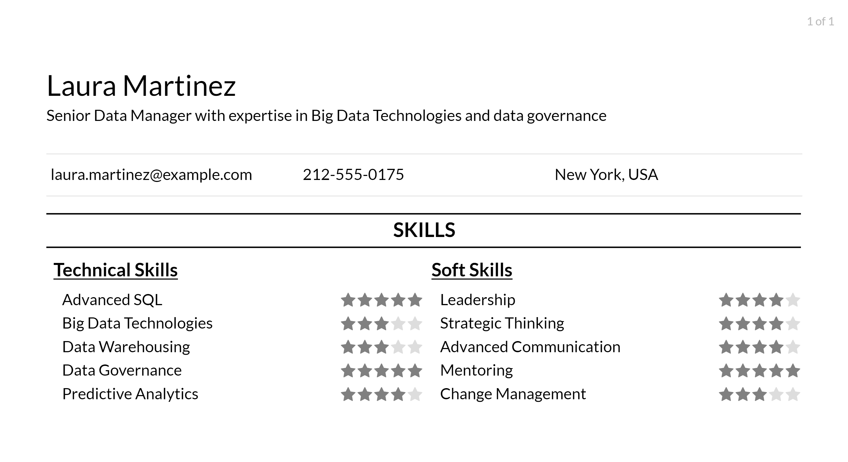 data manager resume example skills