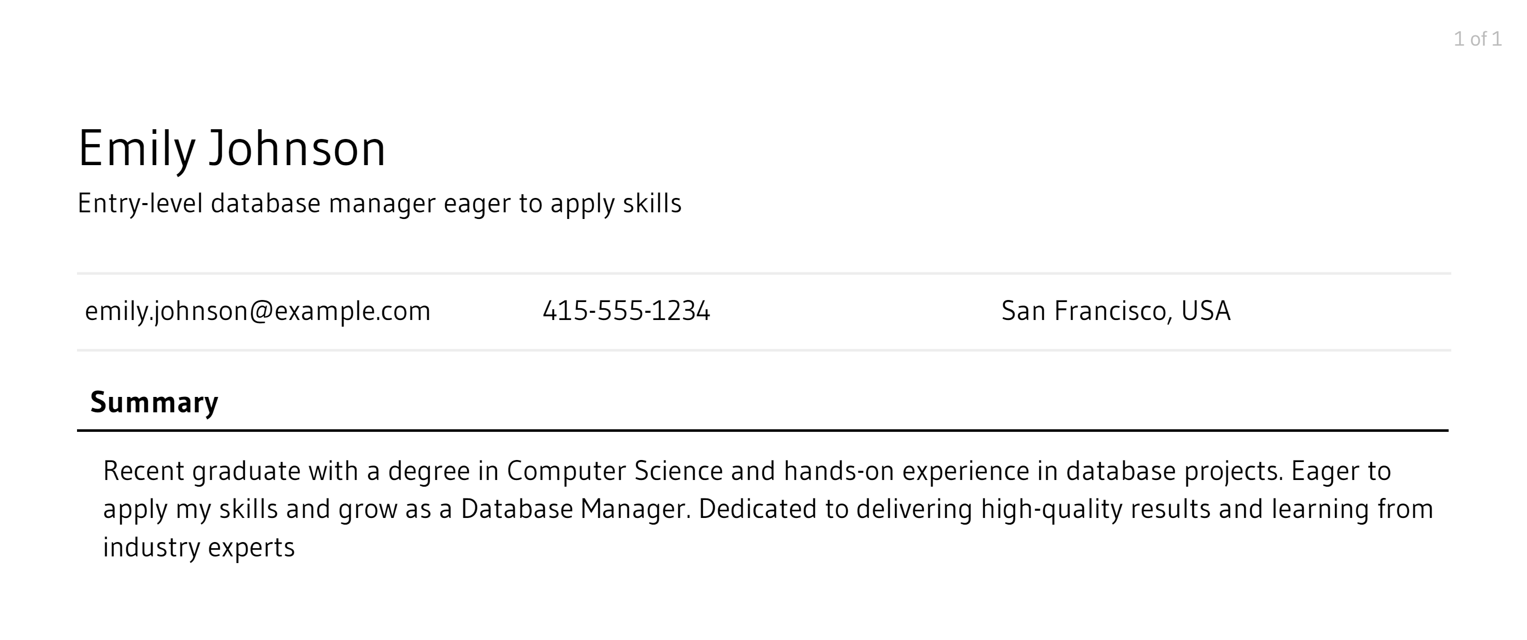 database manager resume objective