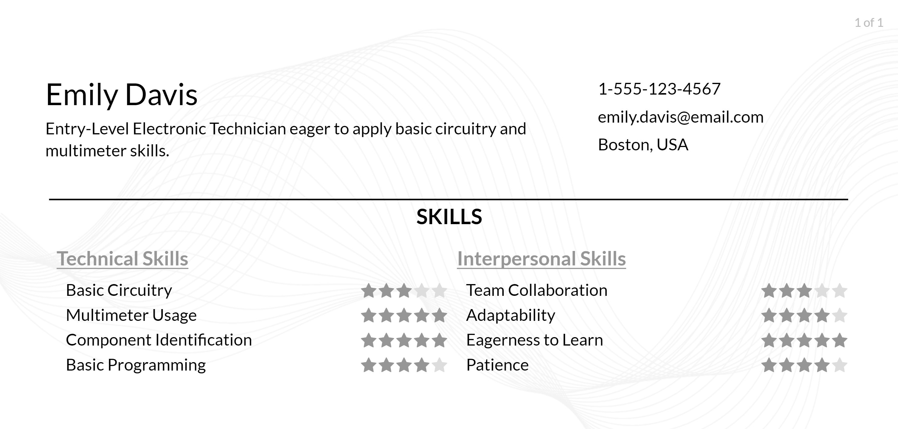 electronic technician resume skills