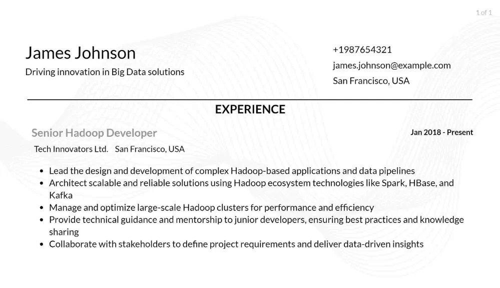 hadoop developer resume responsibilities