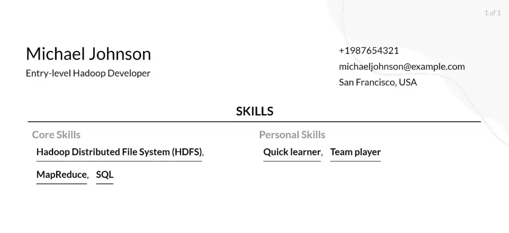 hadoop developer resume skills