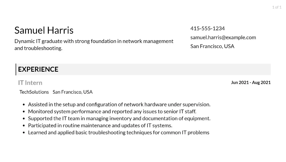 it infrastructure manager resume responsibilities