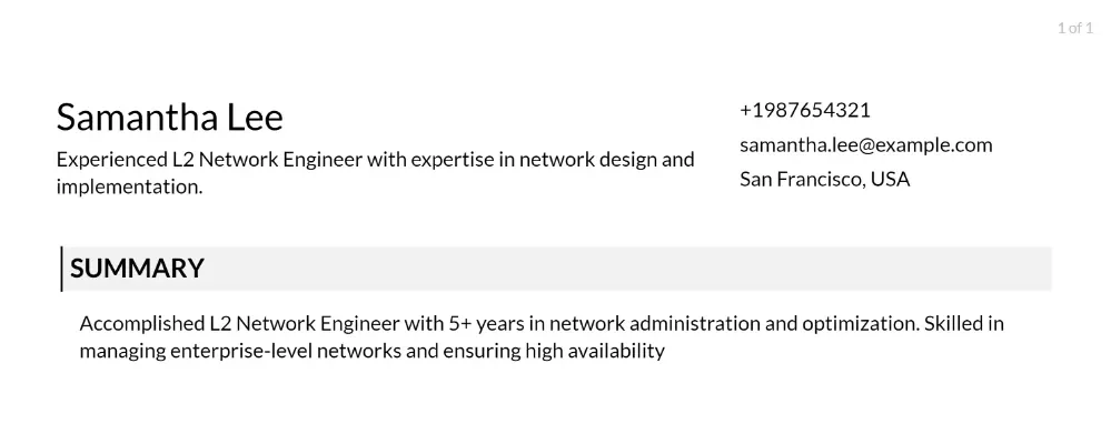 l2 network engineer resume objective