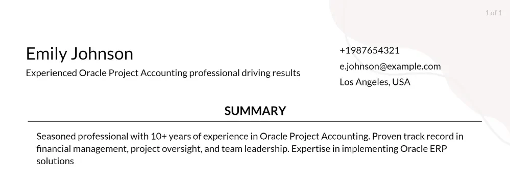 oracle project accounting resume objective