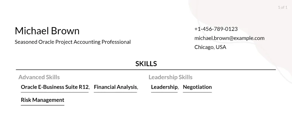 oracle project accounting resume skills