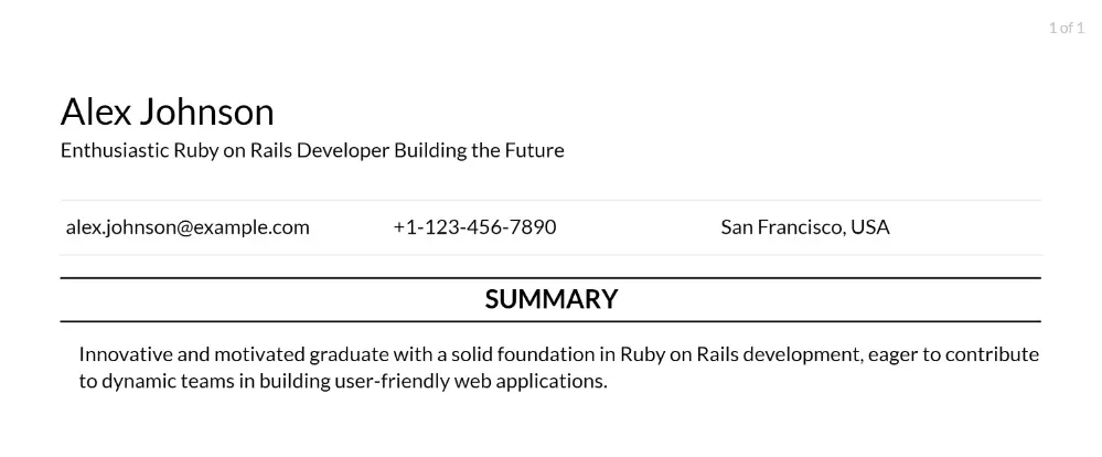 ruby on rails developer resume example