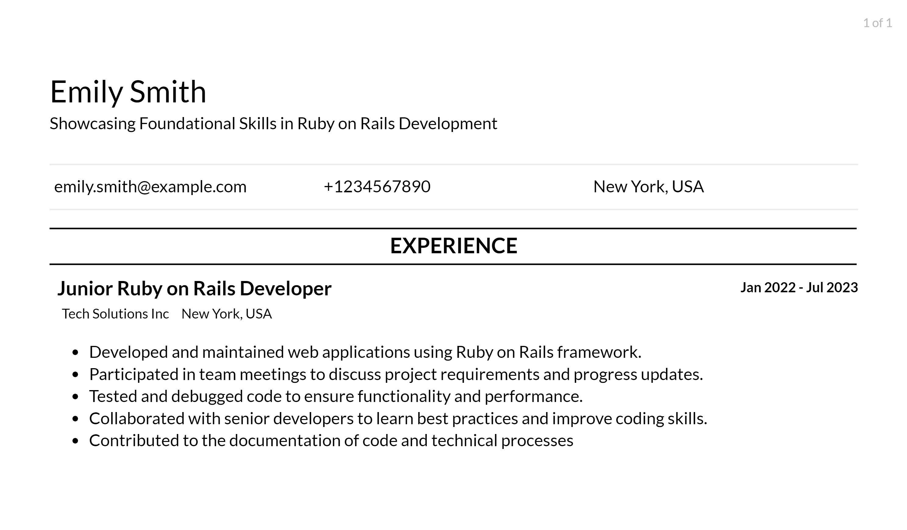 ruby on rails developer resume responsibilities