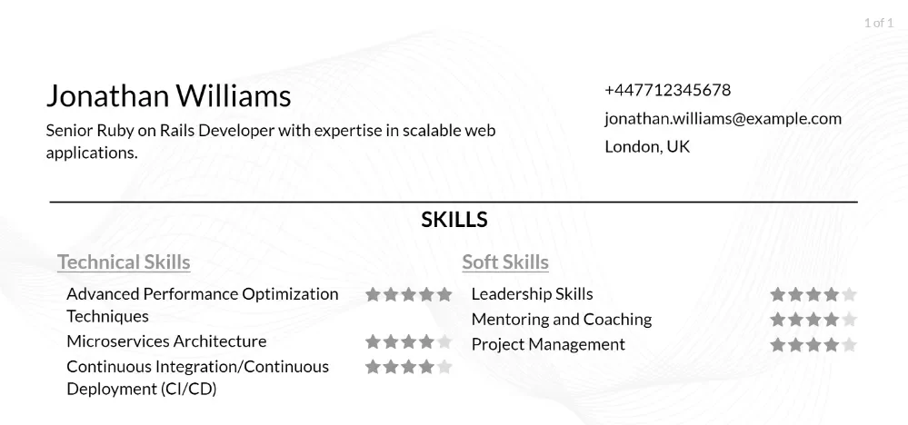 ruby on rails developer resume skills