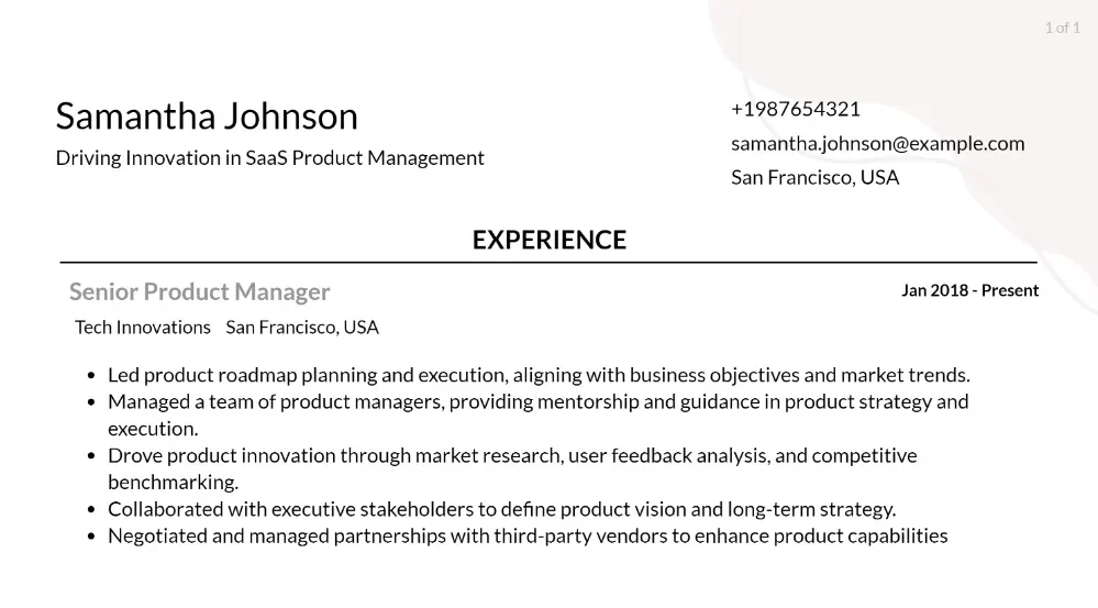 saas product manager resume responsibilities