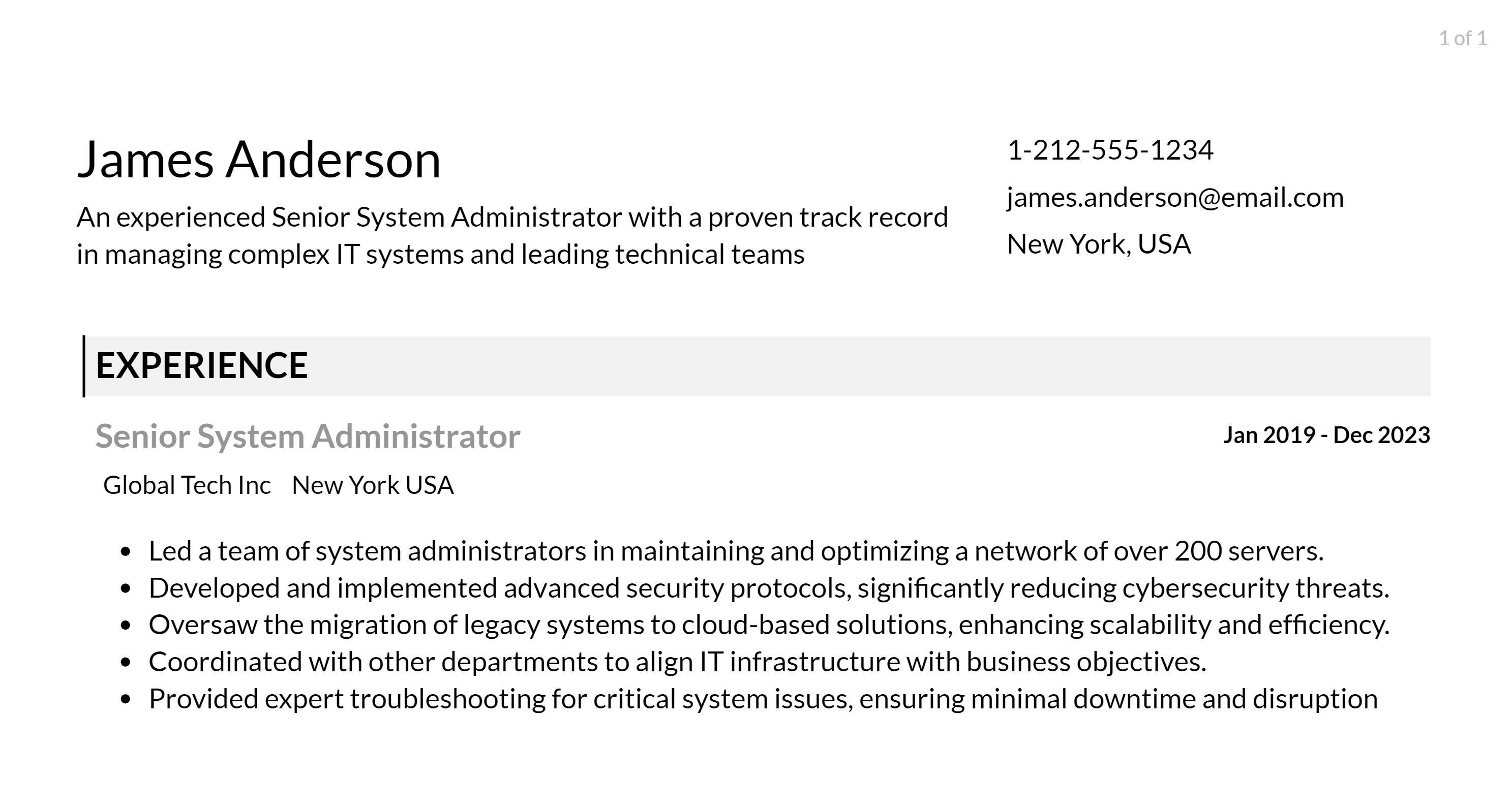 senior system administrator resume responsibilities