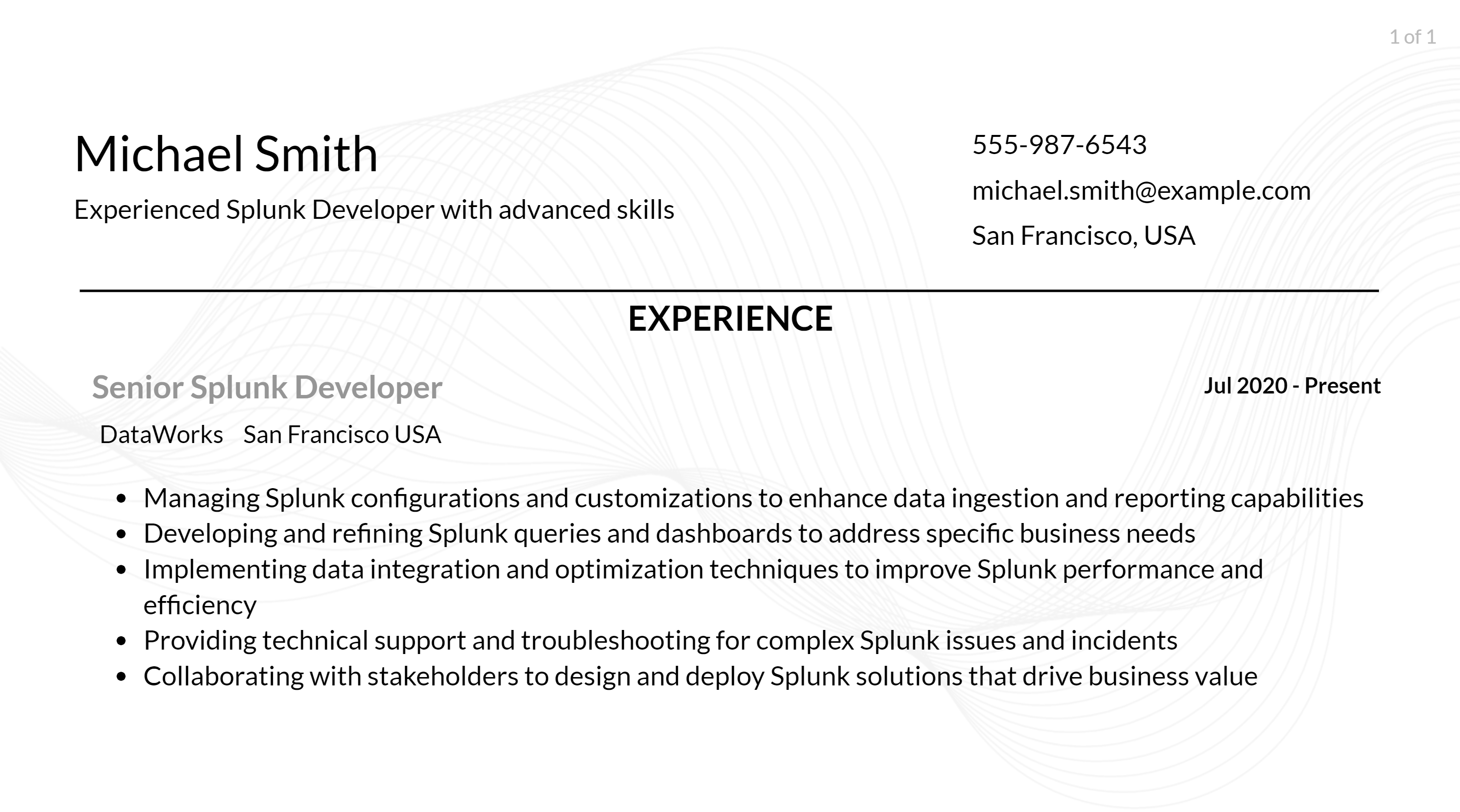 splunk developer resume responsibilities