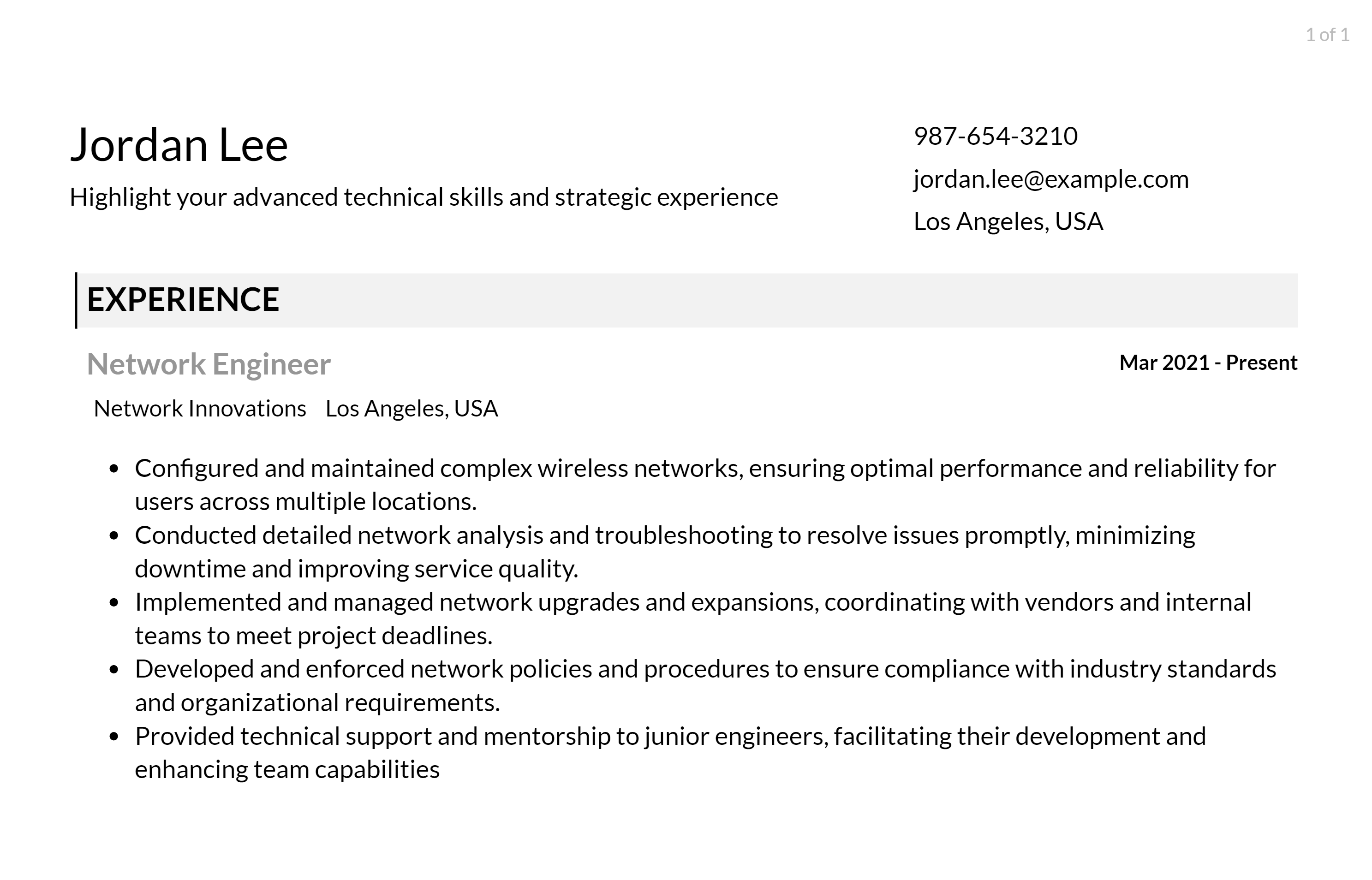 wireless network engineer resume responsibilities