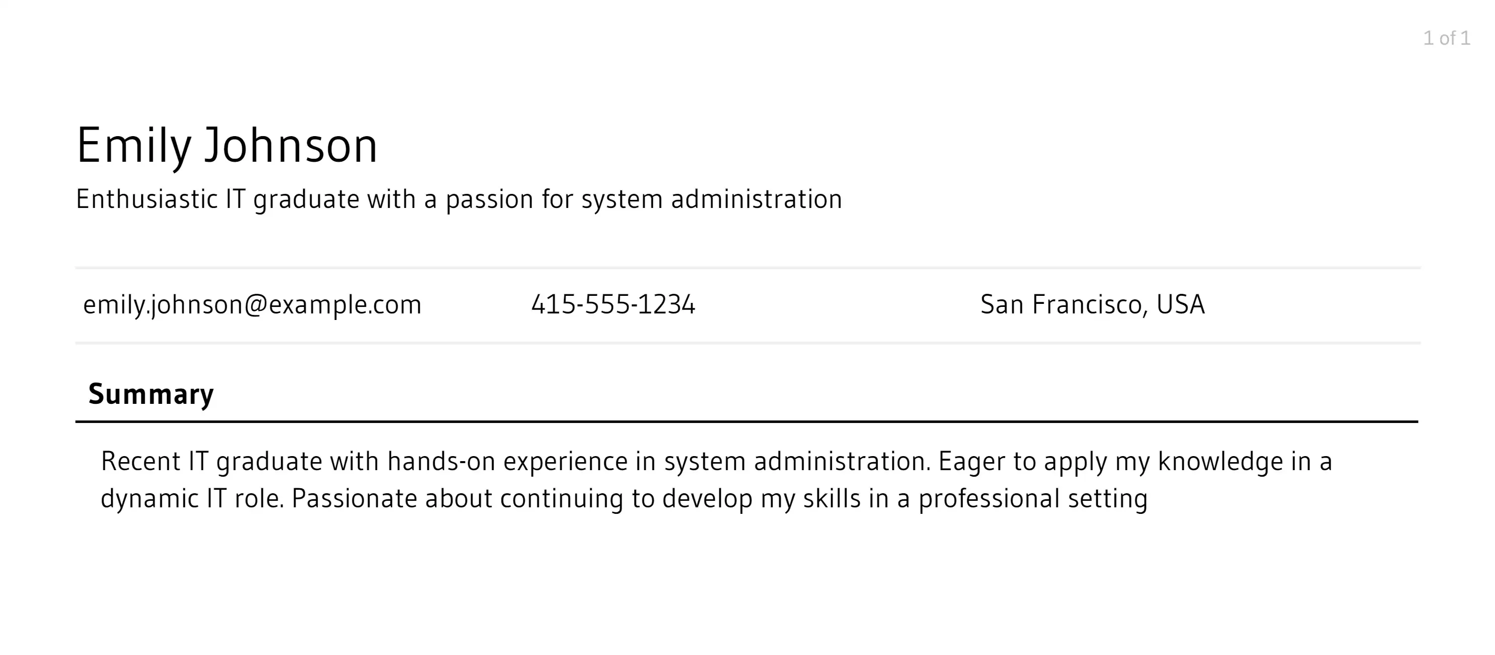 entry-level system administrator resume